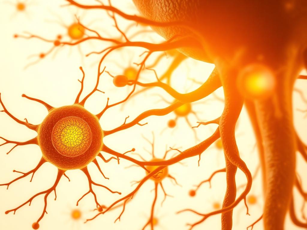 Illustration of healthy nerve cells supported by cinnamon botanicals